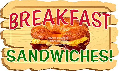 12" x 20" Wooden background Breakfast Sandwiches food truck restaurant cafe vinyl decal window or wall mural - Thumbnail 2