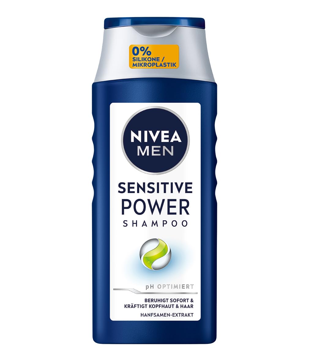 NIVEA MEN Sensitive Power Shampoo, beruhigendes Männer Shampoo mit Hanfsamen-Extrakt für die tägliche Anwendung, Haarshampoo für juckende und irritierte Kopfhaut (250 ml)