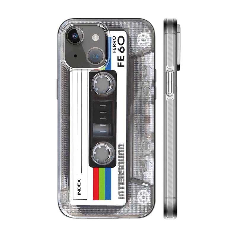 KIOMY 【Upgraded】 【3D Version】 Case for iPhone 15, 3D Effect Silver with Cassette Tape Design, Music Classic Retro 80’s Type IMD Laser Shockproof Silicone Protective Phone Cover Cool