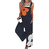 QXE Women's Jumpsuits 2026 Summer Floral Overalls One Piece Outfits Sleeveless Wide Leg Pants Rompers with Pockets