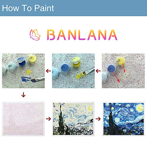 BANLANA PAINT0084 Malen nach Zahlen, Acryl, Van Gogh die Sternennacht, Frameless – Bild 6
