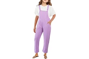 Mlvekrt Girls Overalls Sleeveless Adjustable Jumpsuits Kids Casual Loose Romper Cute Long Pants with Pockets 4-14 Years