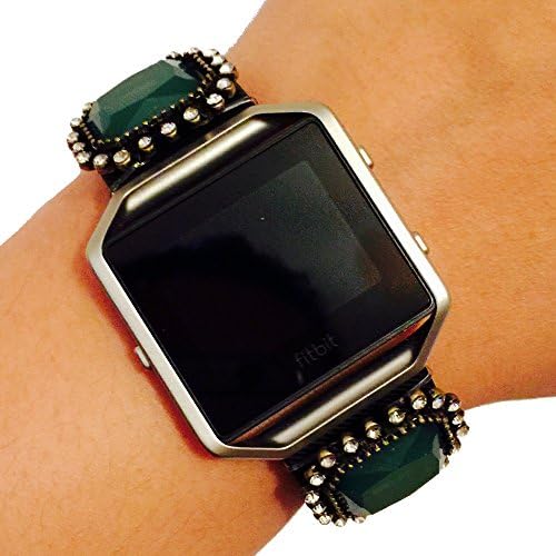 Fitbit Blaze Jewelry - Fitness Tracker Accessory Bracelet - Bold Aged Gold Rhinestone Lined Emerald Stone Jewel VALHALLA Fitbit Charm Accessory