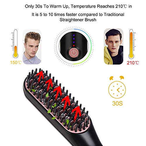 Hair Straightening Brush, Beard Straightener Brush, VEGKEY 3-in-1 Ionic Straightening Comb with Anti-Scald Feature Heat Resistant Glove Adjustable Temperatures, Ceramic Hair Comb for Men Women