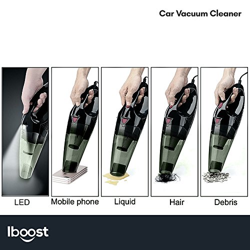 iBoost Handheld Portable Car Vacuum with Accessories, Storage Bag, and 2 Stainless Steel HEPA Filters