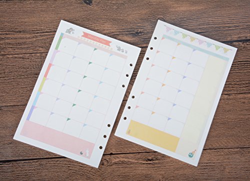 Funcoo 90 Sheets Planner Filler Paper Refills Inserts Pages A5 Size Loose Leaf Paper for 6-Holes Binder, Journal, Dairy, Planner, Notebook (Monthly Plan) - Thumbnail 4