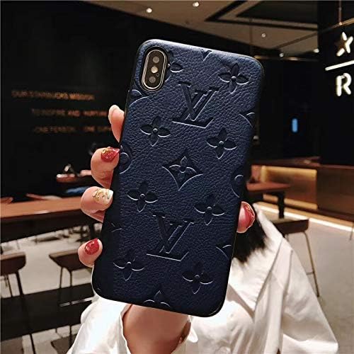 Luxury iPhone Xs Max Case, Blue Street Fashion Sumptuous Elegant Imprinted Leather Designer Momgram Pattern Protective Cover Case for iPhone Xs Max