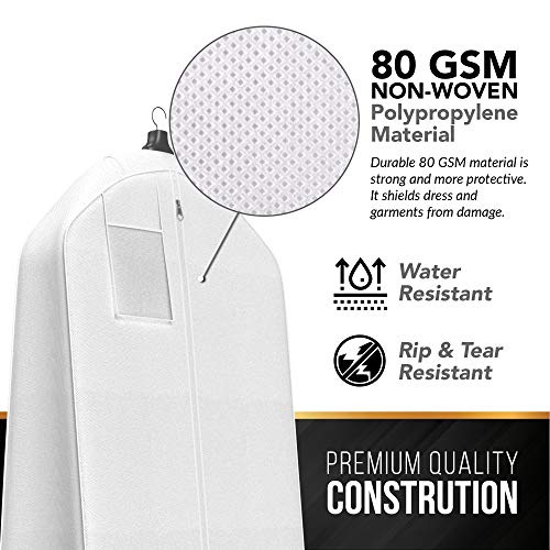 Women's Dress and Gown Garment Bag - 72"x24" with 20" Tapered Gusset -White