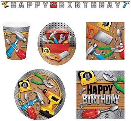 Handyman Tool Mr. Fix Birthday Supplies KIt For 8 guests- Plates, Napkins, Cups, Happy Birthday Banner
