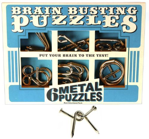 Chunky Metal Brain Busting Puzzles _ Set of 6 Unique Puzzles Plus Bonus Twisted Nails