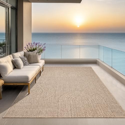 the carpet Kansas Outdoor Teppich – Wetterfester Indoor & Outdoor Teppich im Jute-Look für Balkon, Terrasse, Garten, Wohnzimmer & Esszimmer, pflegelei