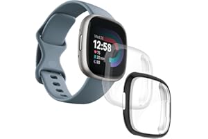 iDaPro [2 Pcs] Case for Fitbit Versa 4 / Sense 2 Screen Protector Full Coverage Protective Bumper Soft TPU Cover Accessories - [Clear+Black]