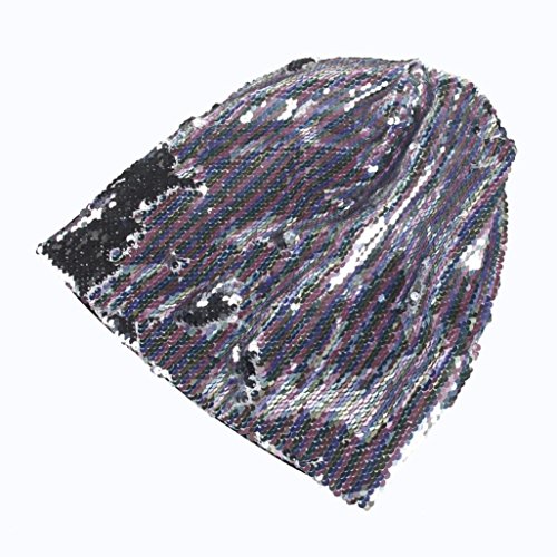 Unpara Turban Headdress With Bling Glitter Sequins Knit Crochet Ski Hat Braided Cap (Pink)