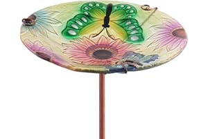 teyigarden Bird Baths for Outside, 10.5" Glass Bird Bath Bowl 25.5" Height Glass Garden Birdbath Butterfly Bird Bath & Bird Feeder for Garden Yard Lawn