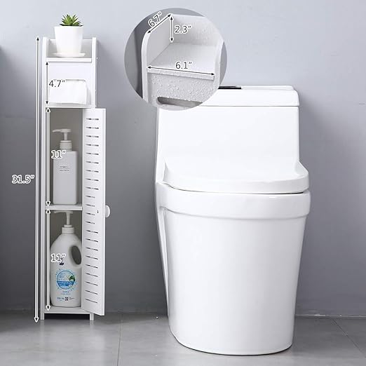 Amazon Com Goujxcy Bathroom Storage Corner Floor Cabinet With Doors And Shelves Thin Toilet Vanity Cabinet Narrow Bath Sink Organizer Towel Storage Shelf For Paper Holder White Kitchen Dining