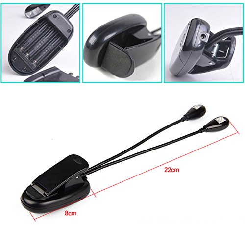 7TECH LED Book Reading Light 4 LED Battery USB Dual Use,Double Flexible Neck Black