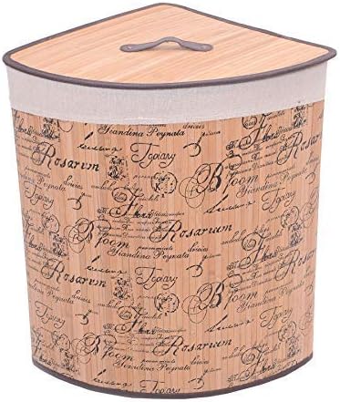 Luxury Bamboo Script Black Beige Corner Laundry Basket 37 X 37 X 56CM