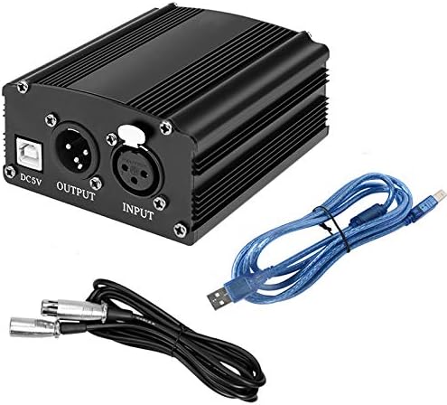YISITONG 1-Channel 48V Phantom Power Supply Black with 1.48m USB Cable and 2.05m XLR 3 Pin Microphone Cable for Any Condenser Microphone Recording Equipment Studio