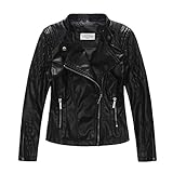 LJYH Girls'Faux Leather Quilted Shoulder Motorcycle Jacket Black