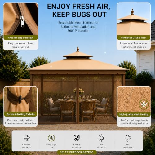 Bezseller 10x12 Outdoor Gazebo Review: Double Roof Shelter with Mesh Walls image 23