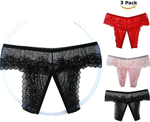 JALIYO Sexy Panties Lace Underwear 3 Pack Bridal Wedding Lingerie Gift (NO.15 Crotchless Thongs)