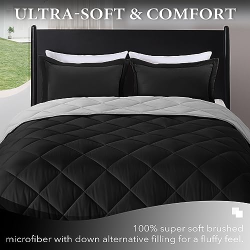 downluxe King Size Comforter Set Black and Grey King Comforter, Soft