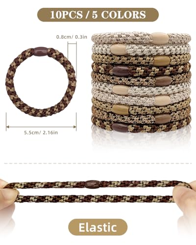 Kisvic Hair Bands for Girls 10 Pcs Multicolor Fashion Elastic Hair Bands for Women Thick Curly Hair Bands (Brown)