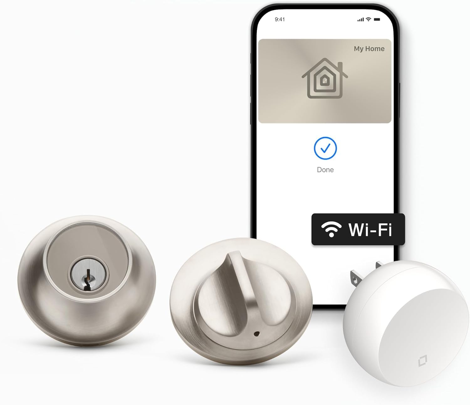 Photo 1 of Level Lock+ WiFi Deadbolt Smart Lock - World's Smallest Smart Lock Plus Apple Home Key - Lock/Unlock Anywhere - Level App for iOS & Android - Works with Apple Home, Alexa, GoogleHome (Satin Nickel)