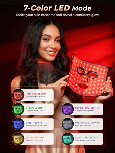 7-in-1 Red Light Therapy for Face & Neck, Skin-Friendly Silicone Red Light Therapy Mask with 324 LEDs, 5 Brightness Levels & 20 Mins Timer, Led Face Mask Light Therapy for Home & Travel