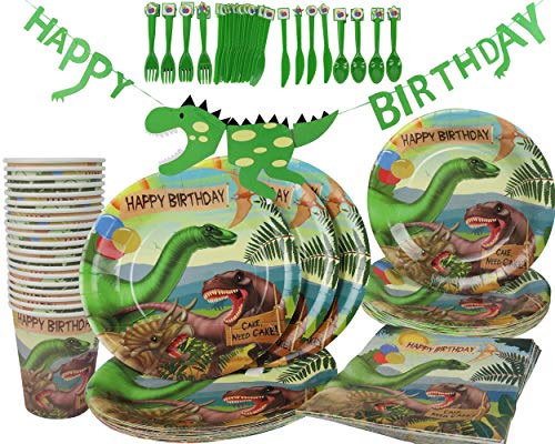 Dinosaur Happy Birthday Party Decorations Supplies Kit The 140 Piece (Serves 20) Celebration Pack Plates Cups Napkins and Cutlery