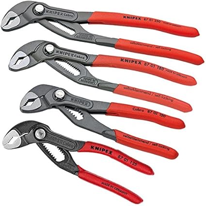 Knipex 8701 Pince Multiprise Cobra Pince Cle Sanitaire Tuyau Pince 4 Pieces Pince Pour Pompe A Eau 125 150 180 250 Mm Cle 87 01 125 150 180 250 Plombier 125 250 Mm Amazon Fr Auto Et Moto