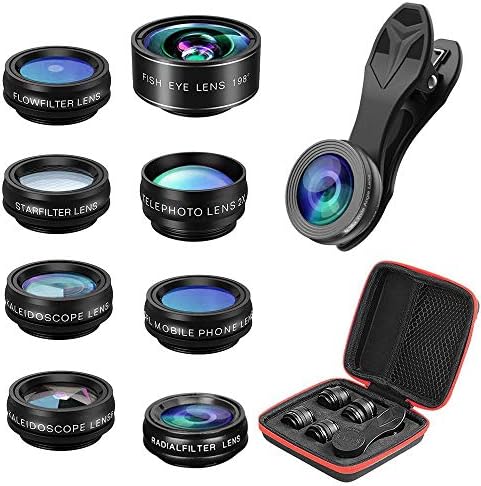 Phone Camera Lens,Cell Phone Camera Zoom Lens Kit with 15x Macro,2X Telephoto,198° Fisheye,0.63x Wide,Kaleidoscope,Cpl/Flow/Star/Radial Filter Lens,Compatible with iPhone by IKALULA