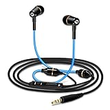 Tuisy Air Tube Headset - Radiation Free Headphones Metal Binaural Earbuds Earphone with Microphone and Volume Control, EMF Protection, Universal for Cell Phones PC MP3, Blue