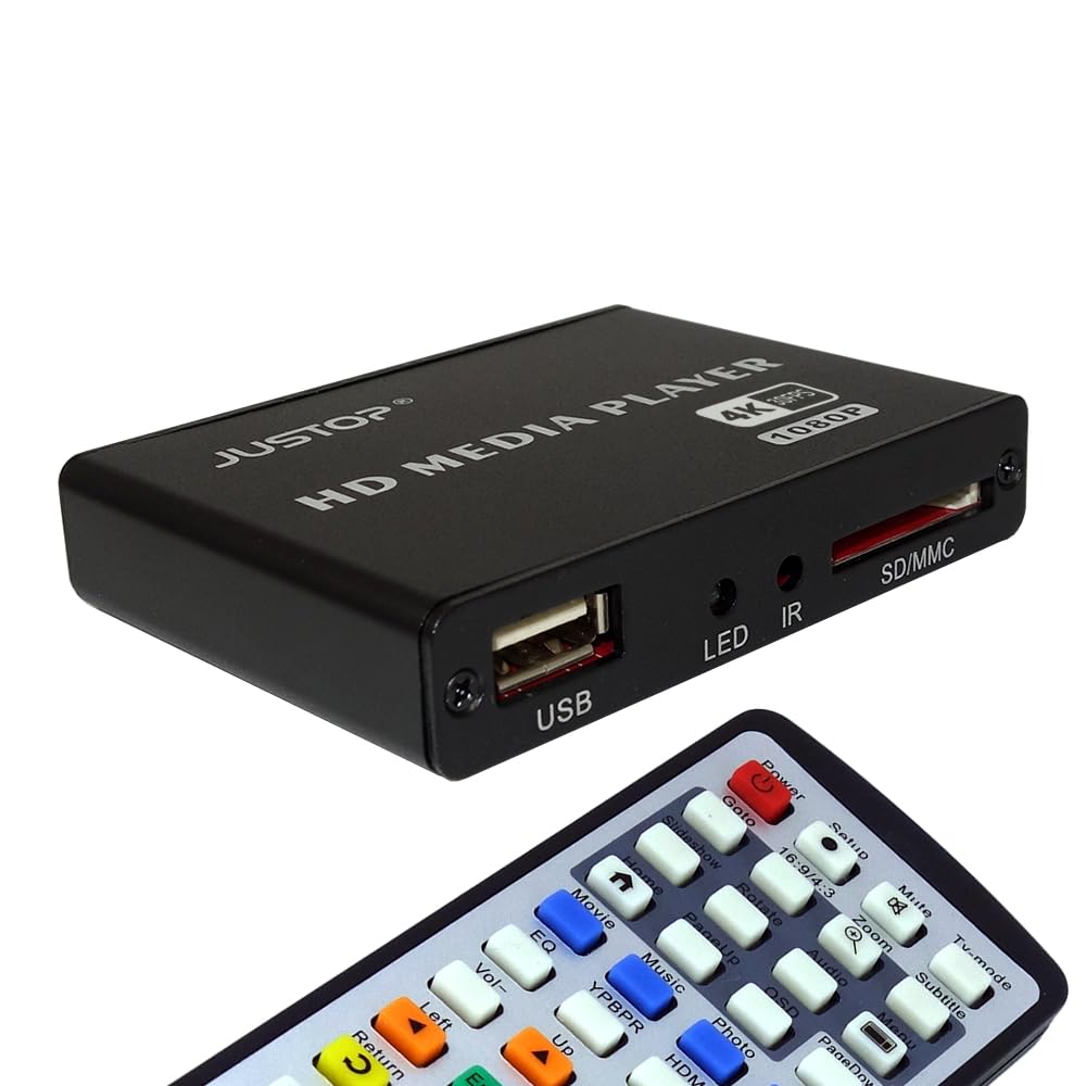 JUSTOP 4K Lite HD Media Box Player, 4K 30FPS And Full HD 1080P Playback, HDMI Out, Play Movies/Music/Photos/Files directly on your TV, Seamless Loop, Digital Advertising Display Signage Player