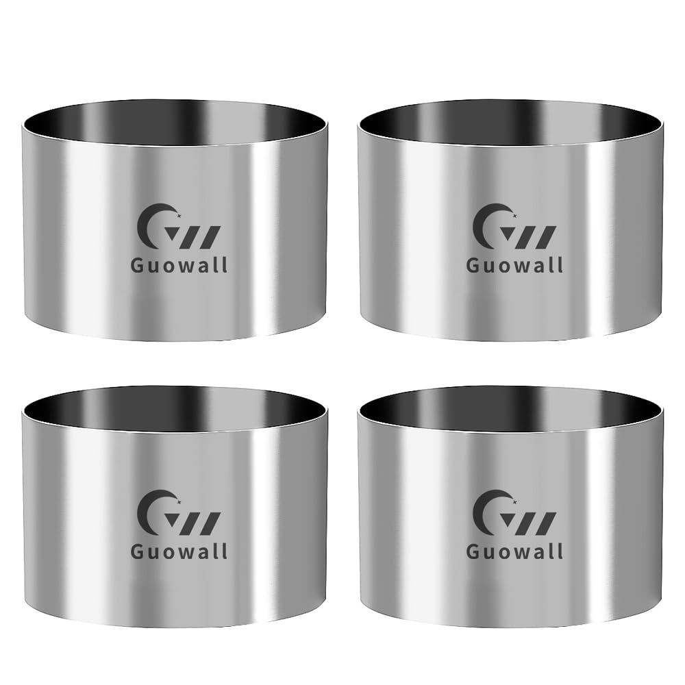 Guowall Cake Rings 8cm/3.15inch, Stainless Steel Cheesecake Mould, Reusable Baking Rings for Mousse Cake Dessert, 4 Pieces