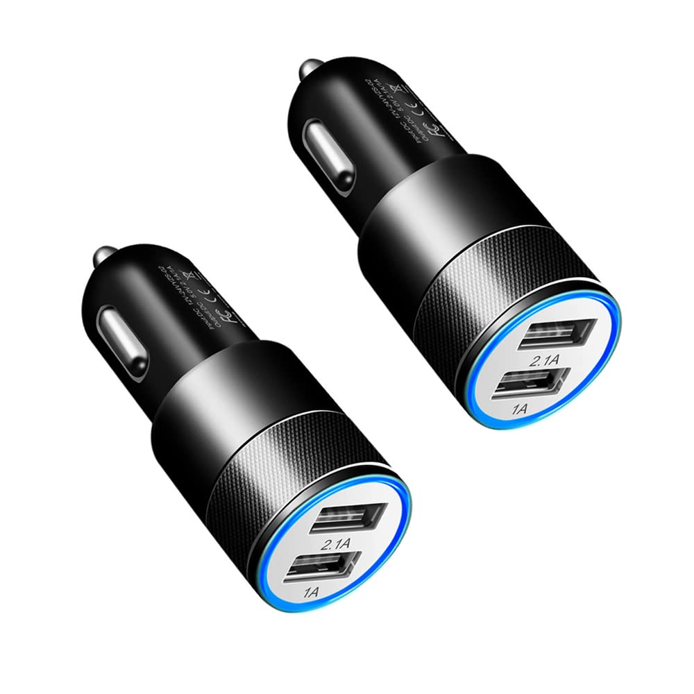 2 Pack Car Charger Portable Dual Port USB Charger Lighter Socket Adapter (Black)