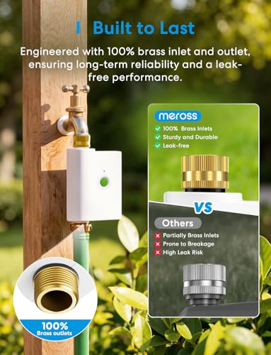 meross WiFi Water Hose Timer with WiFi Hub, Smart Sprinkler Valve with Brass Inlet & Outet, Work with Apple Homekit, Alexa & Google Assistant, Watering Timer for Lawn, Garden, Yard and Pool