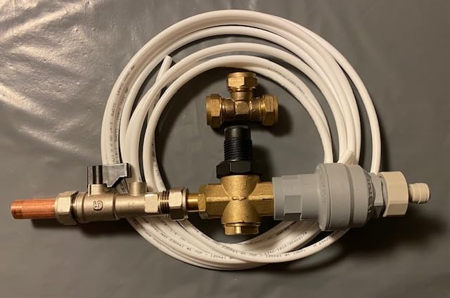 Cool Products Mains Fed Water Cooler Installation Rail (POU) - Complete Install Kit with Double Check Valve, Waterblock, Pressure Reducing Valve, Shut Off, and 5 Metres of 1/4" OD Tubing