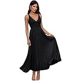 Hotexy Women's Pleated Bridesmaid Dresses for Wedding V Neck Adjustable Straps Maxi Formal Party Dress