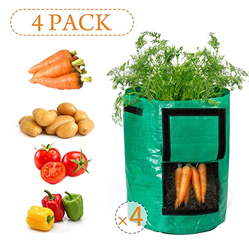 Todoing Garden Potato Grow Bag, 4Pack10Gallon Grow Bags with Access Flap and Handles for Harvesting Potato, Carrot, Onion, tomata,Vegetable and Flower.