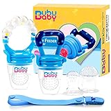 Bububaby Food Feeder/ Baby Fruit Feeder/ Fresh Food Feeder/ Silicone Pacifier/ No Messy Mesh Bag/ Baby Teething Toy/ 2 Extra Nipples/ 2 Pack (Sky Blue)