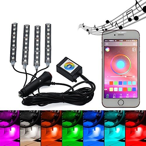 HuDieM Car Interior Lights Atmosphere Floor Interior Underdash Lighting Kit RGB Music Control Car LED Strip Lights with Sound Active Function Multicolor APP Bluetooth Controller for iPhone Android