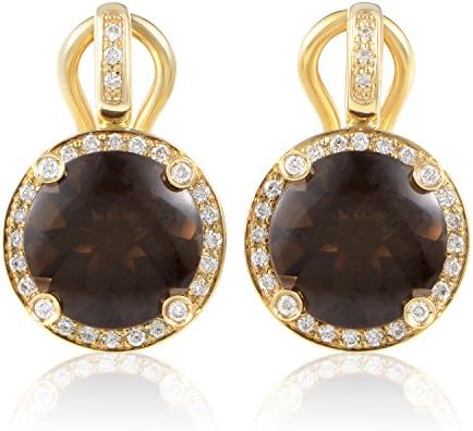 "Girls" 18K Yellow Gold Diamond &amp; Smoky Quartz Huggie Earrings