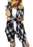 Cruiize Womens Fashion Plaid Patch Printed Open Front Knit Cardigans