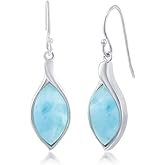Beaux Bijoux Larimar Earrings for Women – Natural Larimar Dangle Earrings in 925 Sterling Silver – Beautiful Blue Gemstones - Unique Jewelry Gift