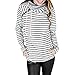 Double Hooded Sweatshirt Stripe Funnel Neck Banded Bottom Casual Hoodies Cotton Pullover For Women
