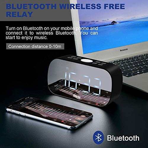 image for Htterino Wireless Bluetooth Speakers Portable Alarm Clock with FM Radi