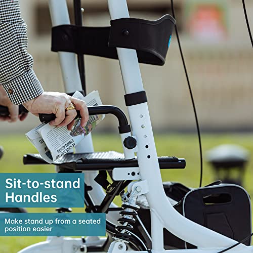 ELENKER Upright Rollator Walker, Stand Up Rollator Walker with Shock