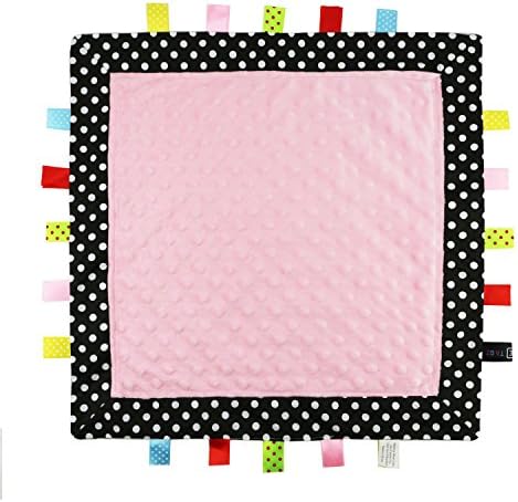TAGZ Tag Blanket for Infants by CRAZZIE (Black &amp; White Polka Dot with Pink Dot-Minky)