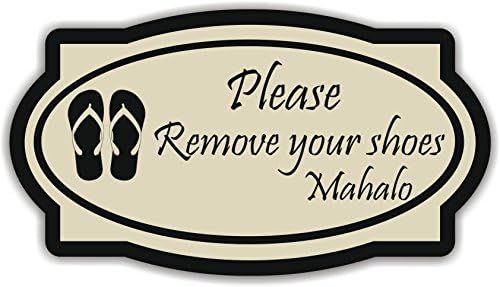 Please Remove Shoes Sign Mahalo (4" x 8", Almond with Black)
